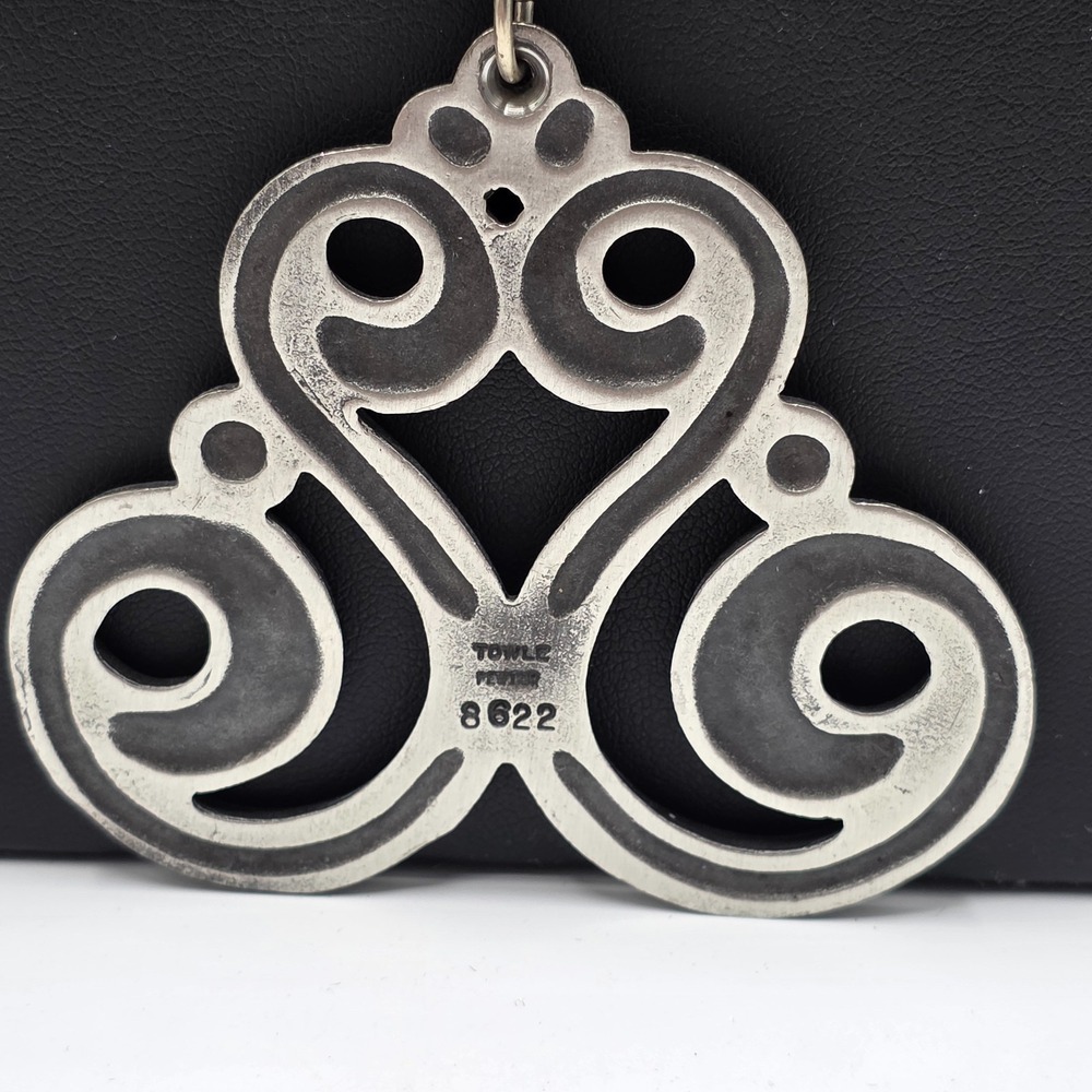 Vintage Towle Pewter Celtic Swirl Silver Tone Chain Pendant Necklace 36" Signed - Picture 4 of 9